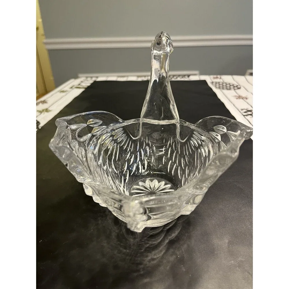 Clear Crystal Glass Swan Large Candy Dish